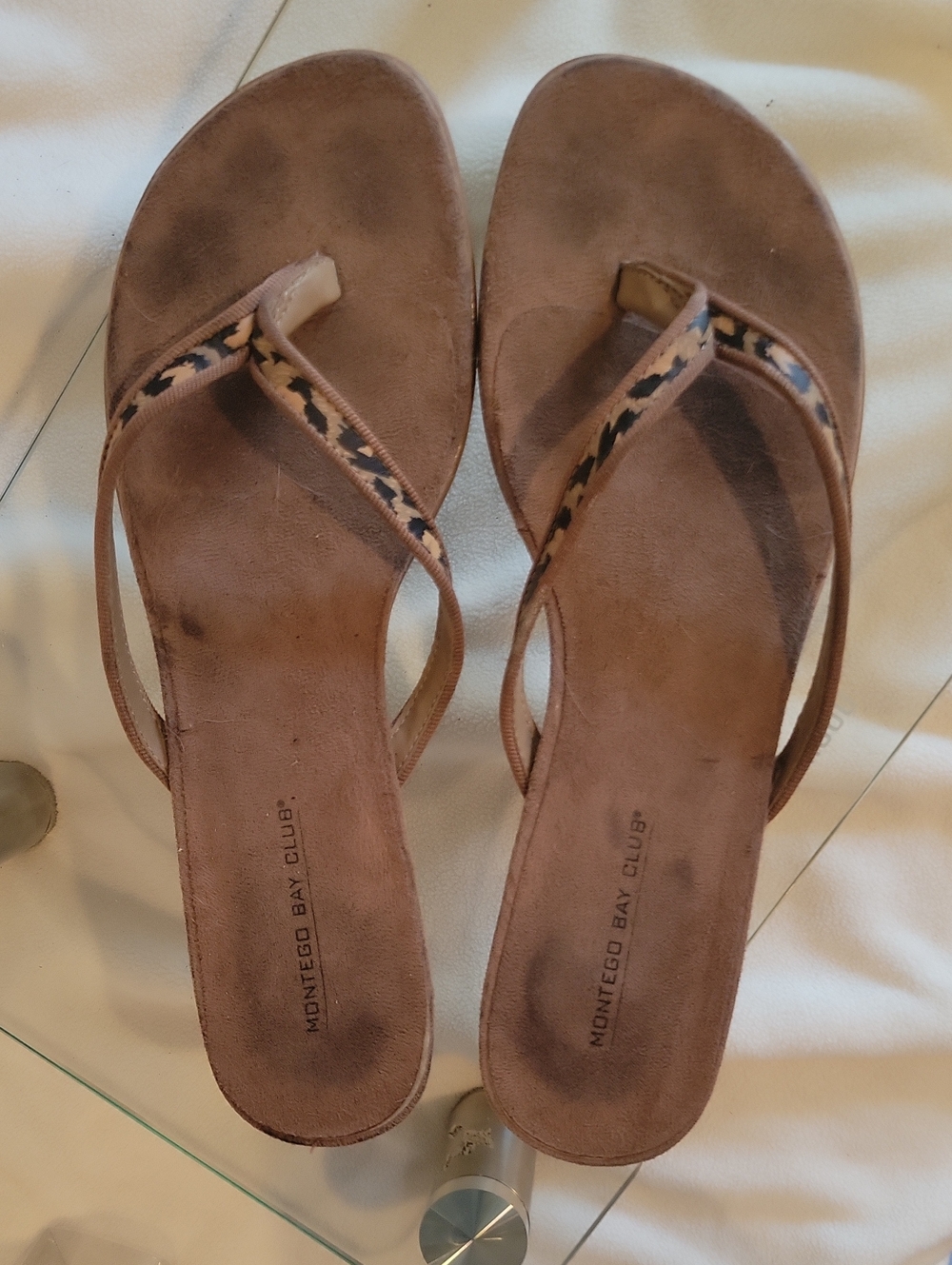 Montego Bay Club Brown Suede Thong Sandals with Patterned Straps SZ 8.5